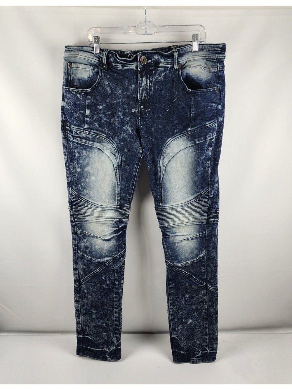 Dstrkt Jeans Mens 38x33 Blue Bleached Moto Biker Denim